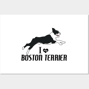 Boston Terrier Pattern in Blue Fun Boston Terriers Paw Prints and Bone Print Posters and Art